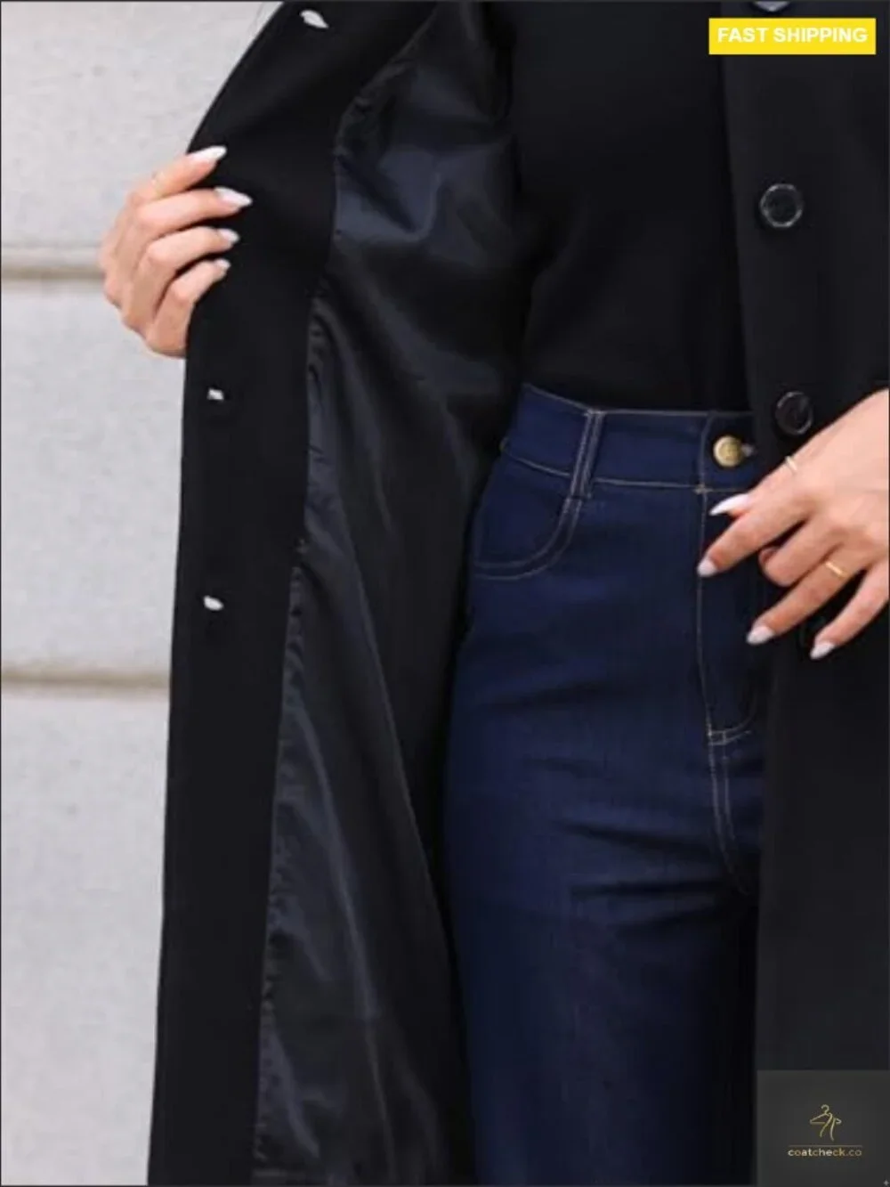 Pea Coat Stand Collar Single Breast Long Winter Coat with Pockets